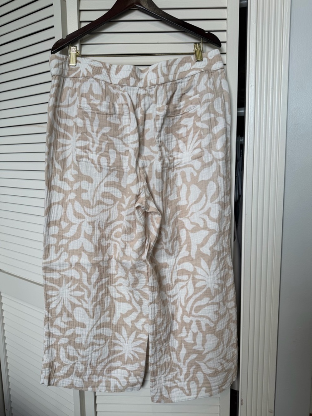 Lou & Grey Cotton Gauze Wide Leg Pants Tan White Print XL - matching top L avail - Picture 2 of 5